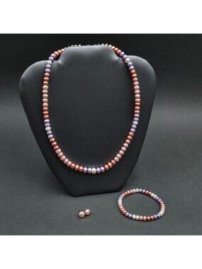 Honora Rondel Pearl Jewelry Set Sterling Silver Rose Necklace Bracelet Earrings